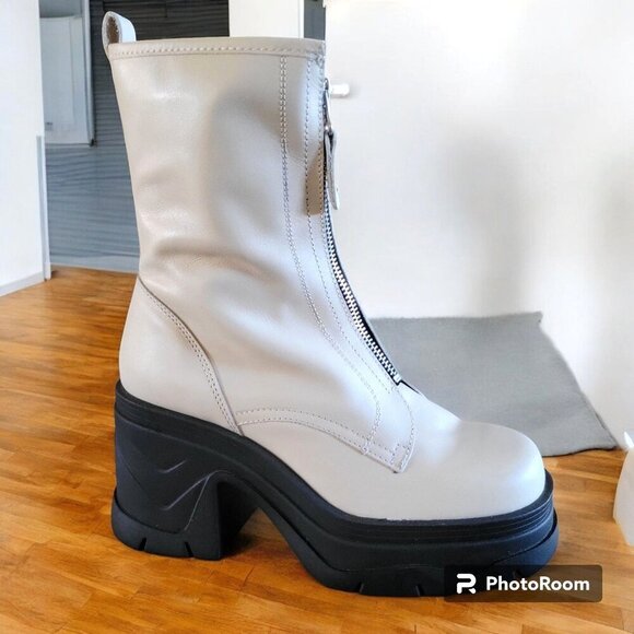 Free People Myles Antique Ivory Zip Front Platform Leather Ankle Boots - 7.5 - Picture 2 of 9